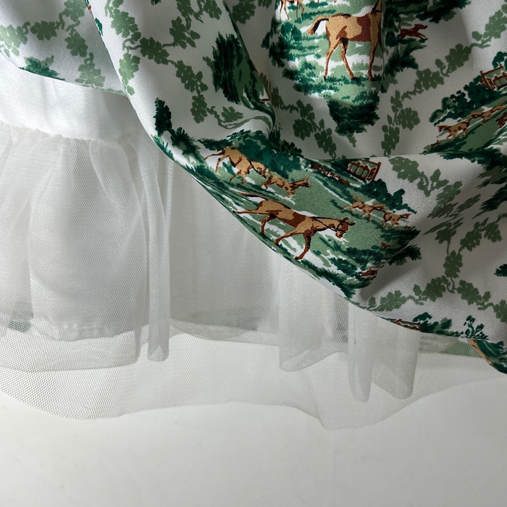Janie and Jack White Dress with Green and Brown Horse Print - Picture 4 of 6